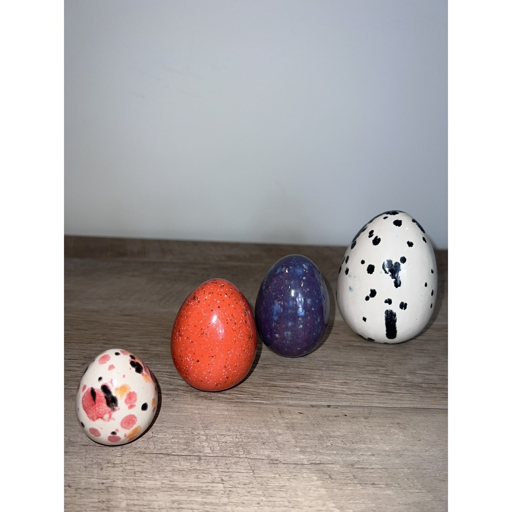 Vtg Glazed Ceramic Basket Drip Glaze Hand-painted Speckled Easter Eggs Retro 9"